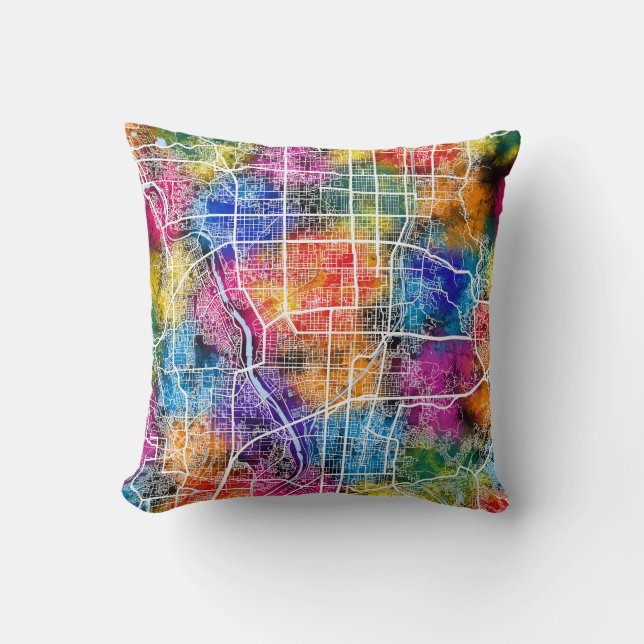 Kyoto Japan City Map Throw Pillow (Front)