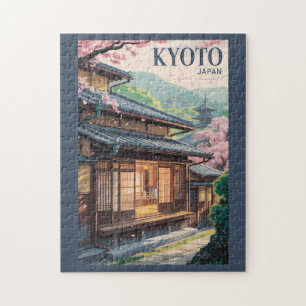 Kyoto Japan House Illustration Travel Art Vintage Jigsaw Puzzle