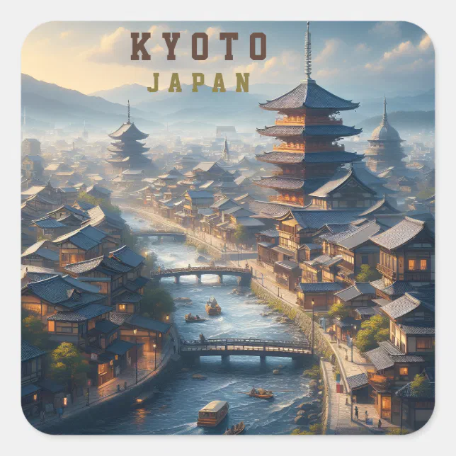 Kyoto Japan Landscape Travel Vintage Square Sticker | Zazzle