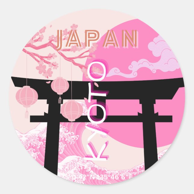 Kyoto Japan Pink Travel Art Classic Round Sticker (Front)