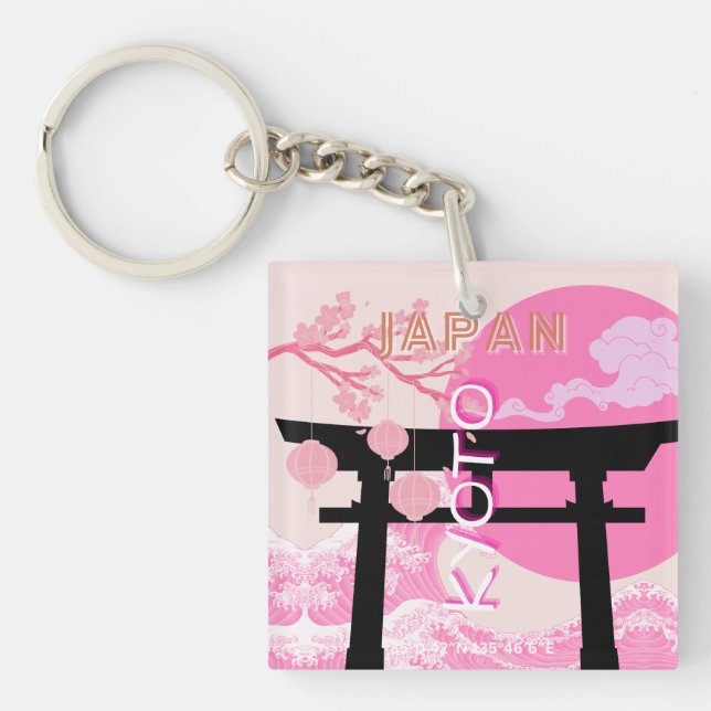 Kyoto Japan Pink Travel Art Keychain (Front)