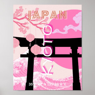 Kyoto Japan Pink Travel Art Poster