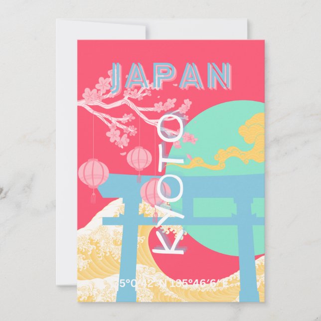 Kyoto Japan Retro Travel Art Holiday Card (Front)