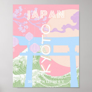Kyoto Japan Travel Art, Pink Pastel Travel Art Poster