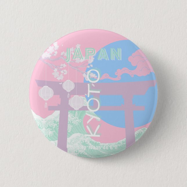 Kyoto Japan Travel Art, Pink Preppy Art Button (Front)