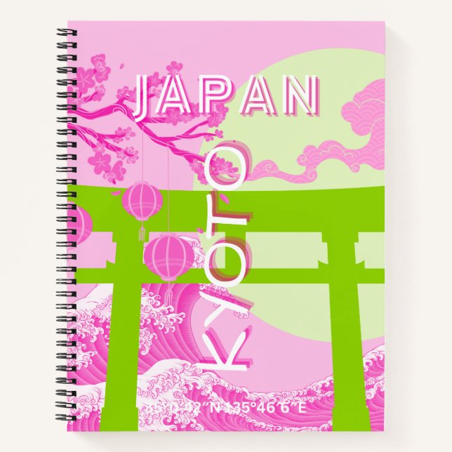 Kyoto Japan Travel Art, Pink Travel Art Notebook (Front)