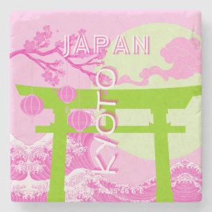 Kyoto Japan Travel Art, Pink Travel Art Stone Coaster