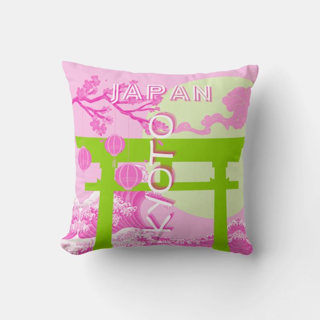 Kyoto Japan Travel Art, Pink Travel Art Throw Pillow (Front)