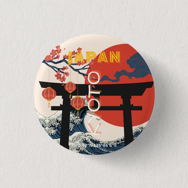 Kyoto Japan Travel Art, Retro Travel Art Button (Front)
