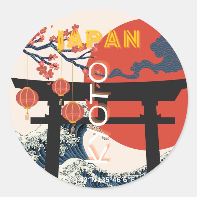 Kyoto Japan Travel Art, Retro Travel Art Classic Round Sticker (Front)