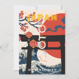 Kyoto Japan Travel Art, Retro Travel Art Holiday Card