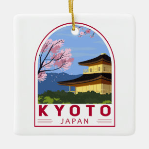 Kyoto Japan Travel Retro Travel Emblem Ceramic Ornament