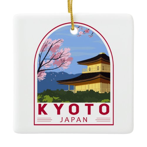 Kyoto Japan Travel Retro Travel Emblem Ceramic Ornament