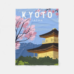 Kyoto Japan Travel Vintage Art Fleece Blanket