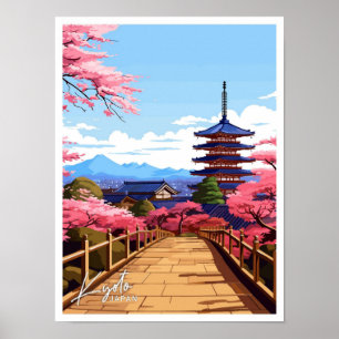 Kyoto Japan Travel Vintage illustration Poster