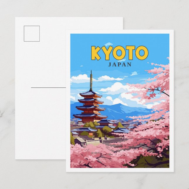 Kyoto Japan vintage travel illustration Postcard (Front/Back)