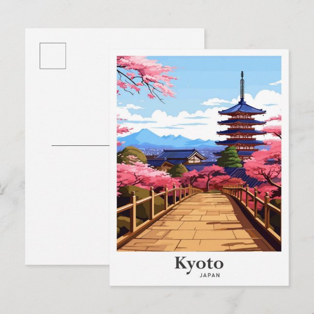 Kyoto Japan Vintage Travel Potrait Illustration Postcard (Front/Back)