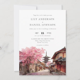 Kyoto Japan Watercolor All In One Wedding Invitation