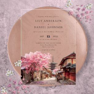 Kyoto Japan Watercolor Destination Wedding Acrylic Invitations