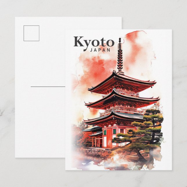 Kyoto Japan Watercolor Painting Travel Postcard (Front/Back)