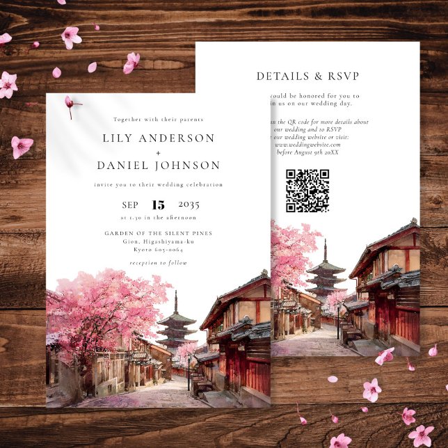 Kyoto Japan Watercolor QR Code Wedding Invitation (Kyoto Japan Watercolor QR Code Wedding Invitation)