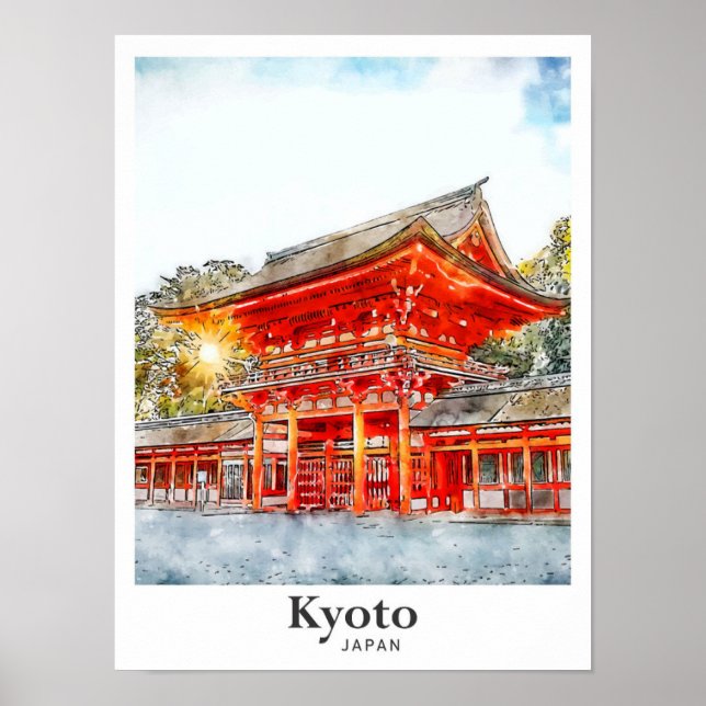 Kyoto Japan Watercolor Sketch Hand Drawn Poster (Front)