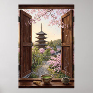 Kyoto Japanese Garden Faux Window Canvas Poster