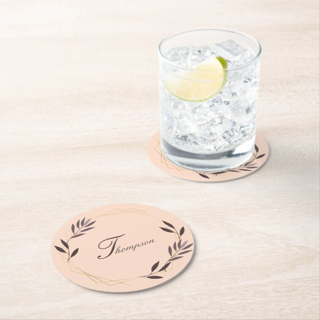 Kyoto Japanese Leaf in Gold Frame Round Paper Coaster (Insitu)