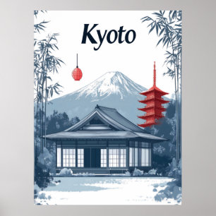 Kyoto: Japanese Temple, Pagoda, and Mountain Poster