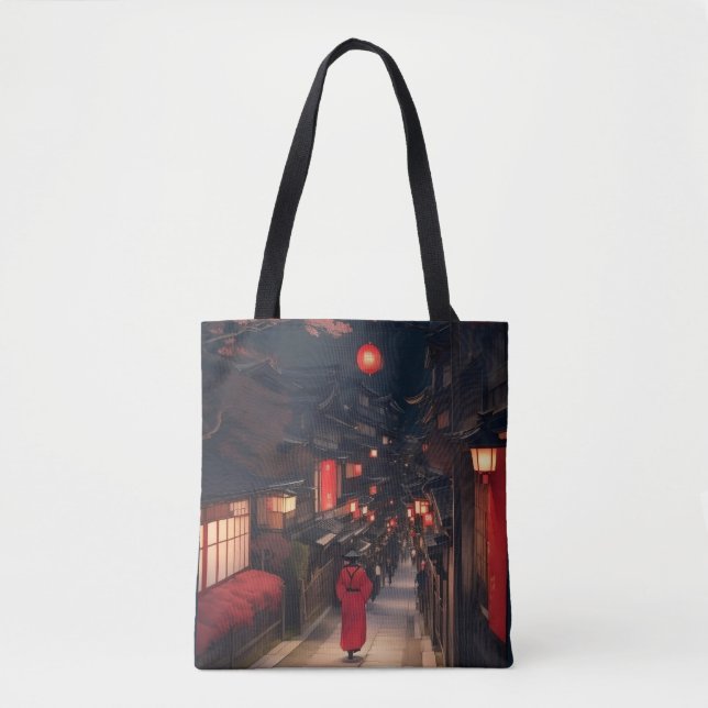 Kyoto Night Lantern Walk Tote Bag (Front)