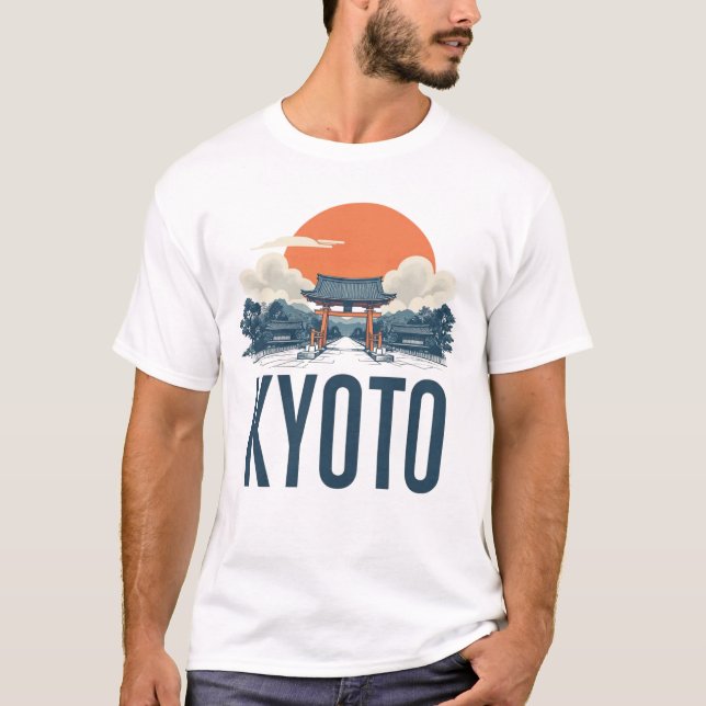 Kyoto Skyline – Vintage Japanese Torii & Sun  T-Shirt (Front)