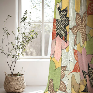 Kyoto Textile Design Vibrant Geometric Floral Sheer Curtains