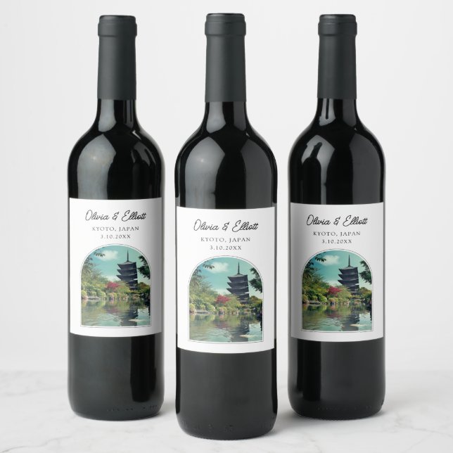 Kyoto Wedding Japan Favor Personalized Wine Label (Bottles)