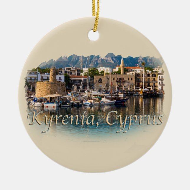 Kyrenia, Cyprus: Harbor Ceramic Ornament (Front)