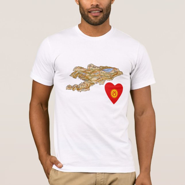 Kyrgyzstan Flag Heart and Map T-Shirt (Front)