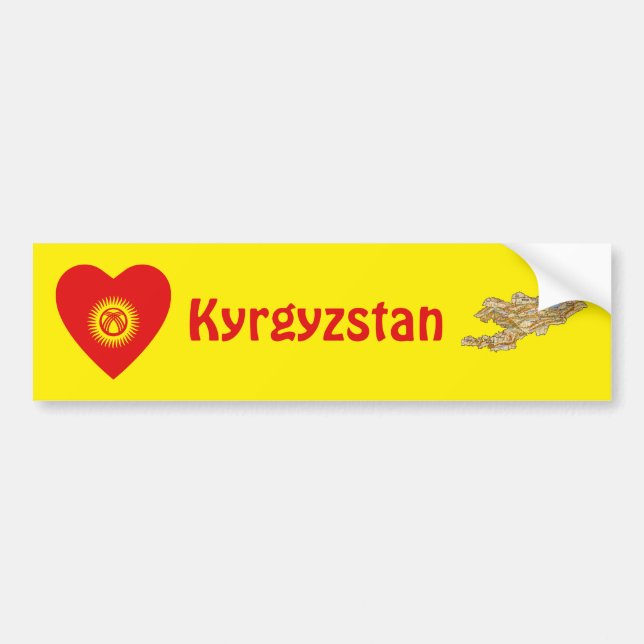 Kyrgyzstan Flag Heart + Map Bumper Sticker (Front)