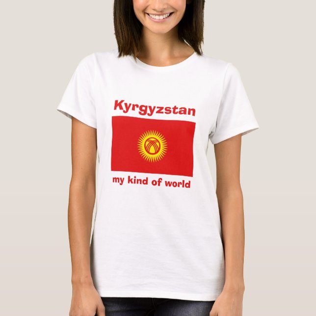Kyrgyzstan Flag + Map + Text T-Shirt (Front)