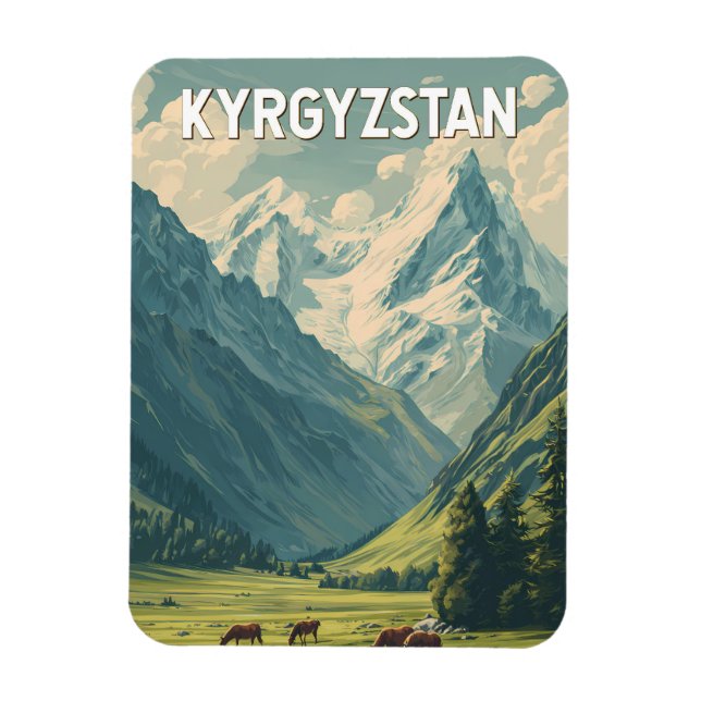 Kyrgyzstan Illustration Travel Art Vintage Magnet (Vertical)