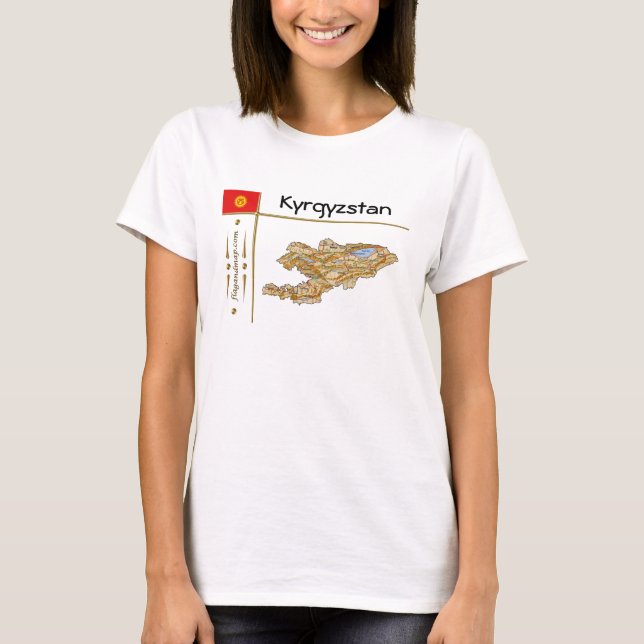 Kyrgyzstan Map + Flag + Title T-Shirt (Front)