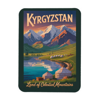 Kyrgyzstan Mountains Illustration Travel Art Vinta Magnet