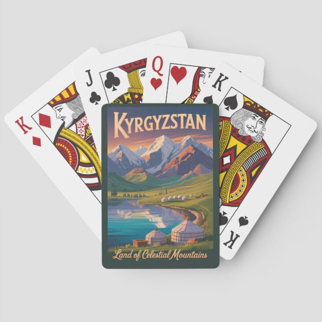 Kyrgyzstan Mountains Illustration Travel Art Vinta Poker Cards (Back)