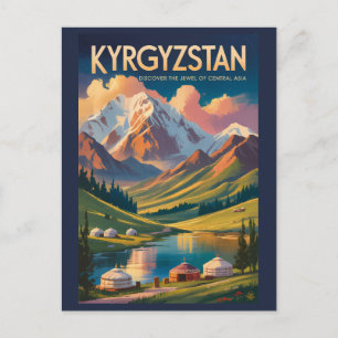 Kyrgyzstan Yurt Illustration Travel Art Vintage Postcard