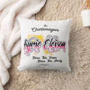 KYRIE ELEISON   Bless This House and Family WHITE Throw Pillow