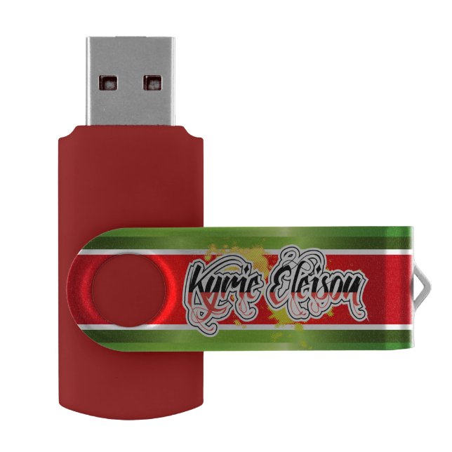 Kyrie Eleison Religious Phrase Stylized Text Flash Drive (Opened)