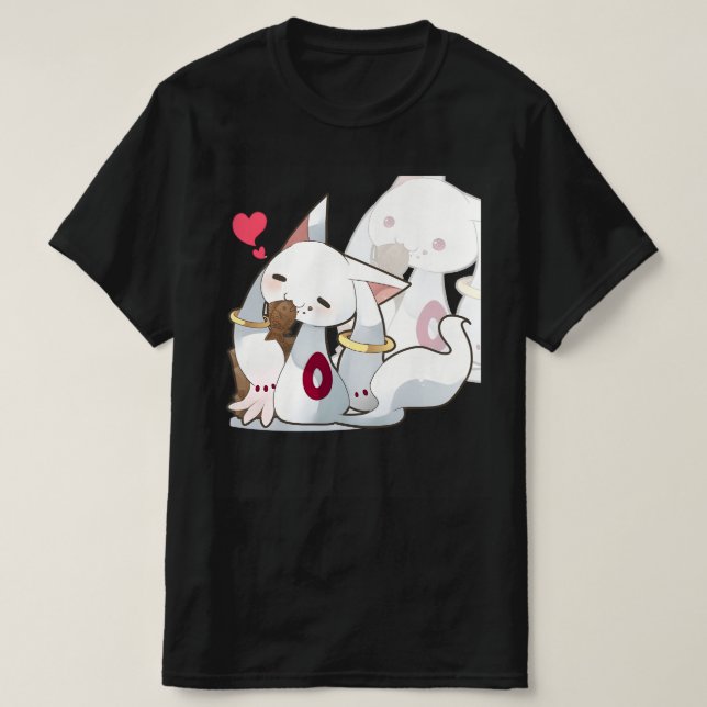 Kyubey with eat fish T-Shirt (Design Front)