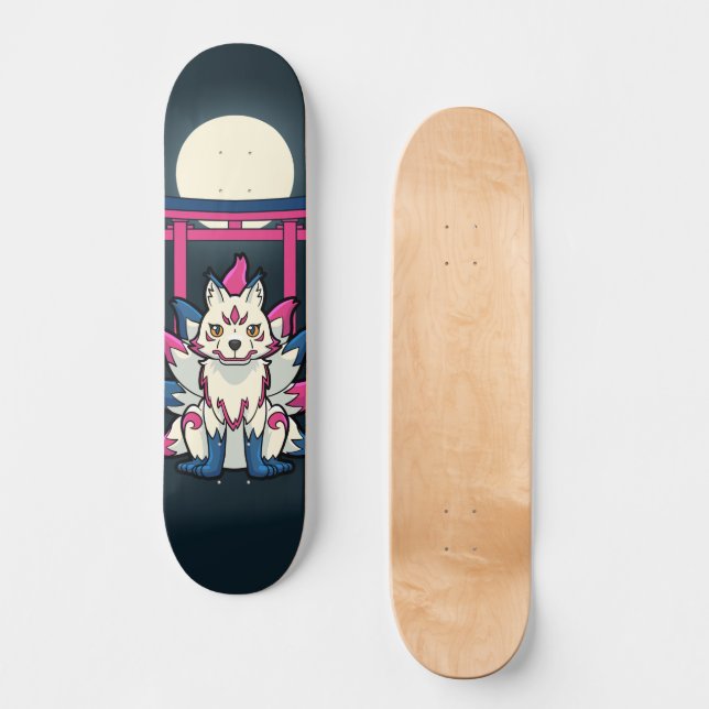 Kyubi Kitsune- Japanese Fox Yokai Skateboard (Front)
