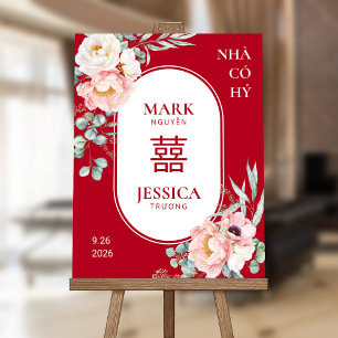 LỄ GIA TIÊN Red Peonies Vietnamese Wedding Foam Board