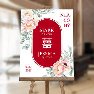 LỄ GIA TIÊN Red Peonies Vietnamese Wedding Foam Board
