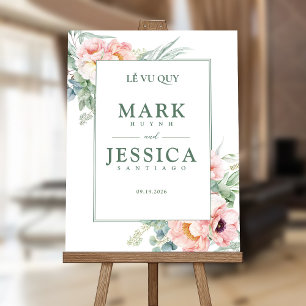 LỄ VU QUY Pink White Flower Wedding Welcome Sign