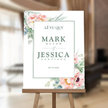 LỄ VU QUY Pink White Flower Wedding Welcome Sign